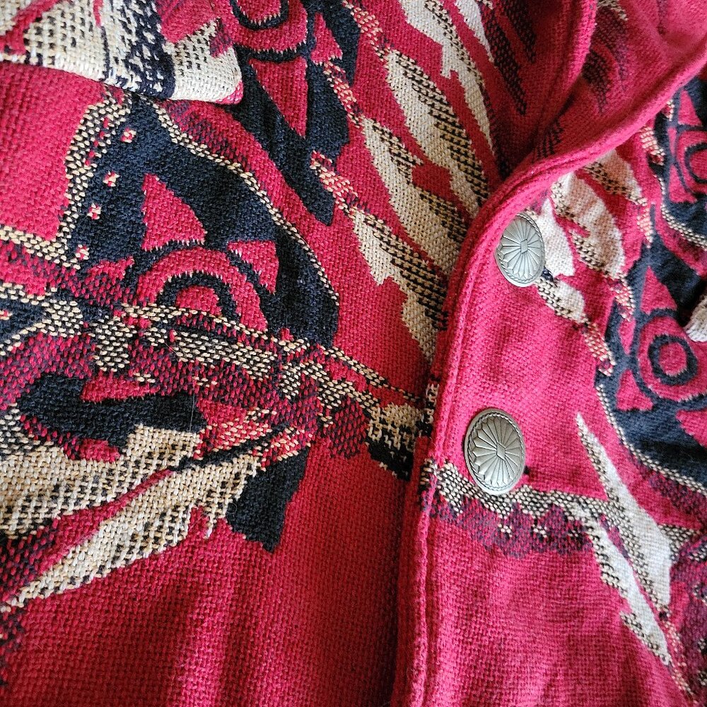 Silverado Red White Tapestry Cotton Jacket Native American Theme NWOT - Picture 3 of 6